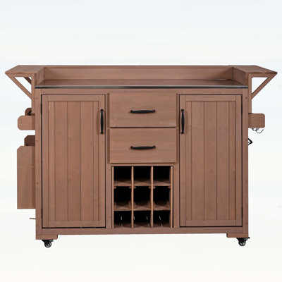 Outdoor Kitchen Island with Wheels,Rolling Patio BBQ Cart with Stainless Steel Top and Multiple Storage Options