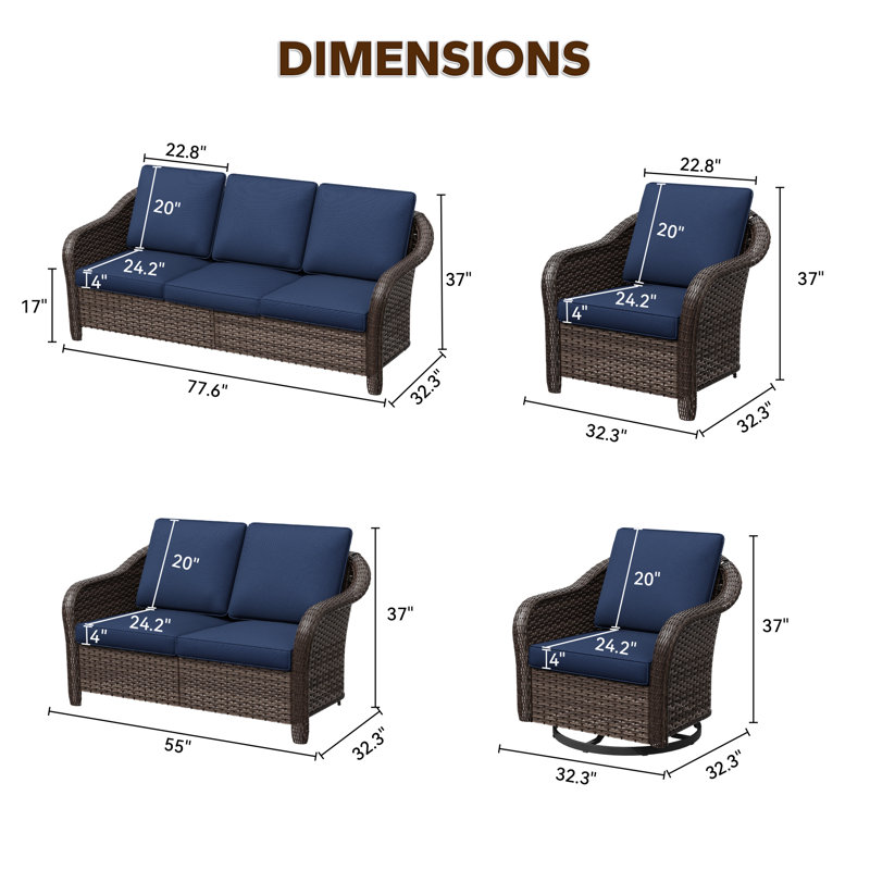 Ensemble de conversation d'extérieur 9 personnes, Bleu