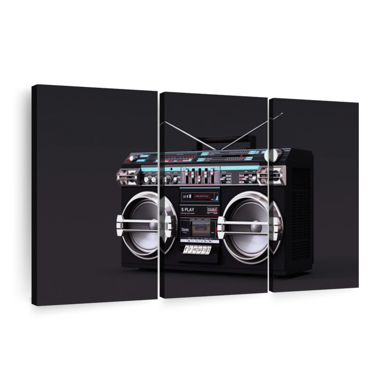 «Black Boombox» sur toile, H 20 po x l 33 po x P 1,25 po