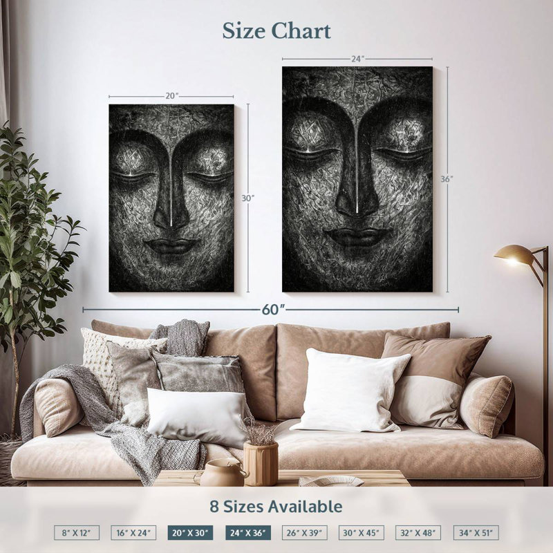 Adella Buddha Face BW, 36" H x 24" W