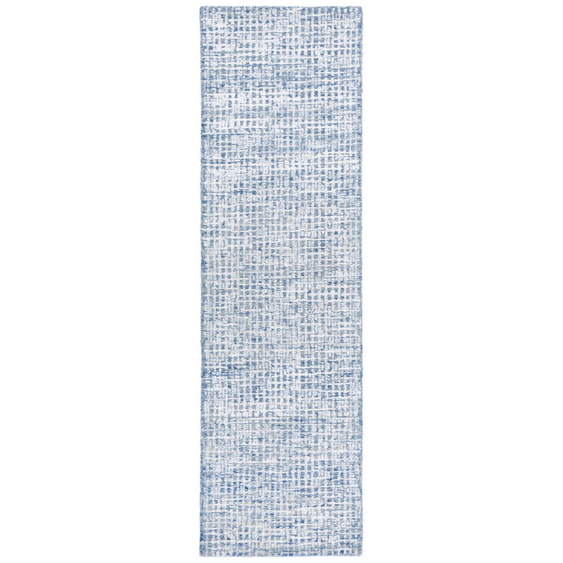 Leenhardt Hand Tufted Viscose Wool Cotton With Latex Rug in Blue/Ivory, Runner 2'3" x 8'