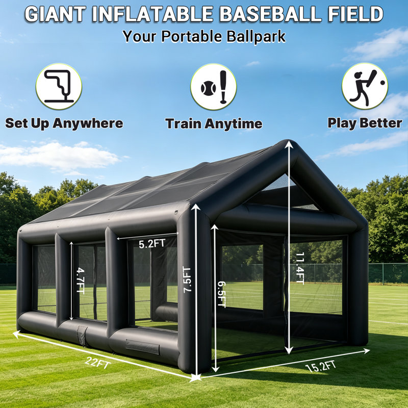 Cage d'entraînement de baseball gonflable de 6,7 m (22 pi) avec souffleur d'air et accessoires d'ancrage