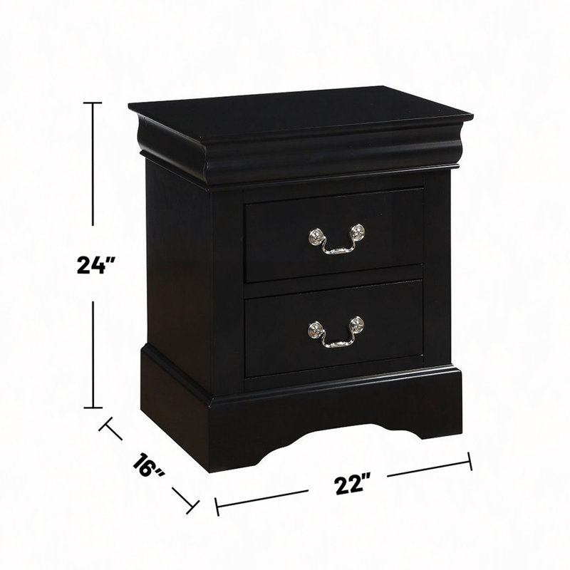 Table de chevet, table de chevet 2 tiroirs en bois, Noir