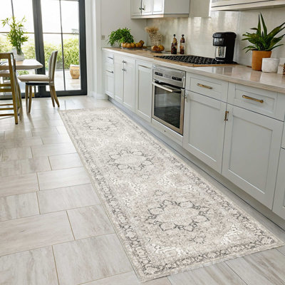 Chenille en coton crème antidérapante Kilim