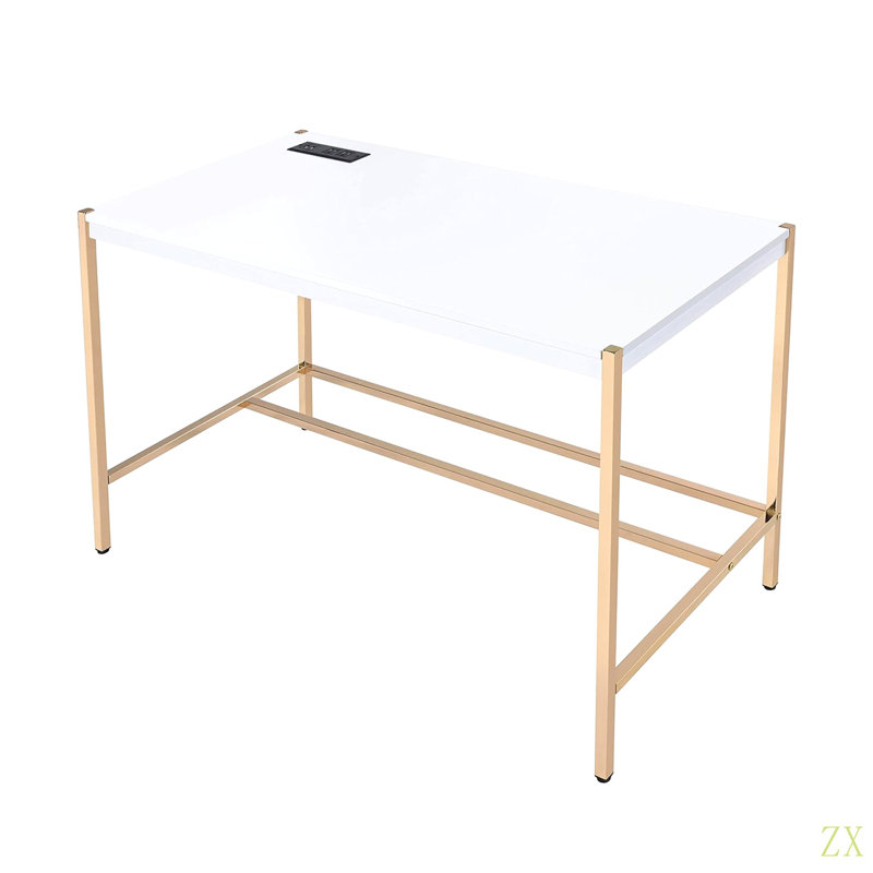 Bureau d'écriture rectangulaire avec ports USB idéal pour le bureau ou le bureau dans la chambre ou le salon, Blanc