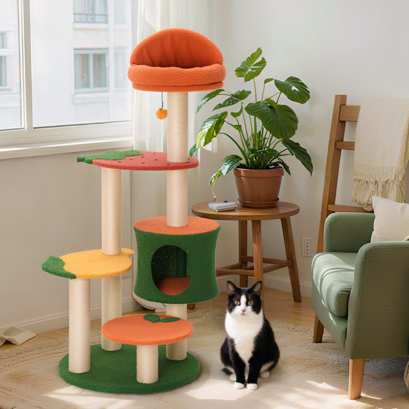 Arbre à chat XL 52 po amélioré pour l'intérieur, tour à chat pour grands chats avec poteaux à griffer, maisonnette moderne pour chat