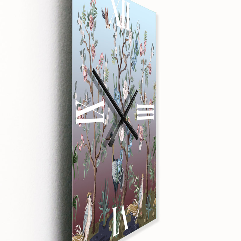 Chinoiserie avec oiseaux et pivoines - horloge murale traditionnelle, Petit