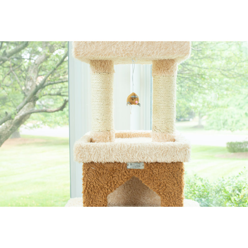 83-Inch Beige and Brown Faux Fur Cat Tree Tower