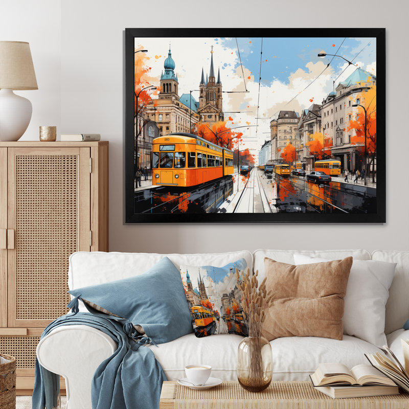 " City Vienna Train Popart II ", 24" H x 32" W x 1" D, Black Picture Framed