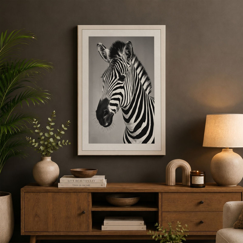 Zebra Profile Modern - Wrapped Canvas, 30x20 - 76.2 x 50.8 cm, Black Border