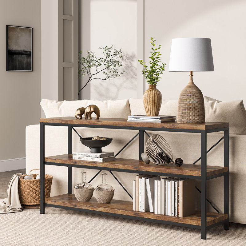 Keigyn 55.11'' Console Table, Black/Rustic Brown