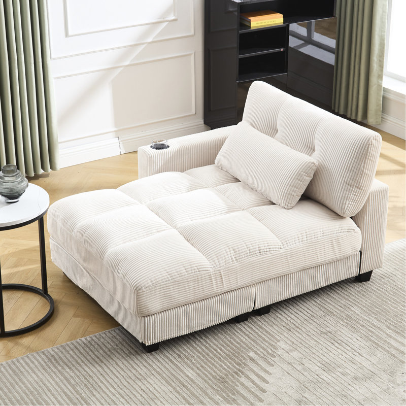 Lit confortable Comfy Cloud en velours côtelé avec dossier réglable et accoudoirs réglables pratiques, Beige