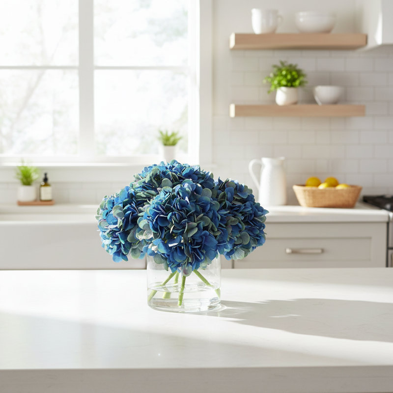Faux Hydrangea Arrangement, Blue