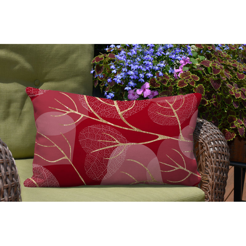 Coussin lombaire intérieur / extérieur Baka Leafs, Rouge / or
