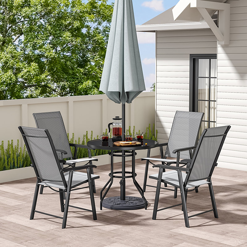 Daubs 4 - Person Patio Dining Set with Round Table, Black