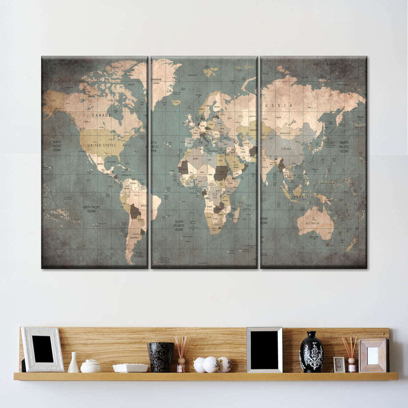 Ensemble de 3 pièces de carte sur toile, H 74 po x l 48 po x P 1,25 po