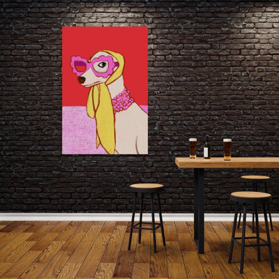 Stylish Dog In Sunglasses Abstract Contemporary Dog Wall Art Print 1 Piece Wrapped Canvas Wall Art