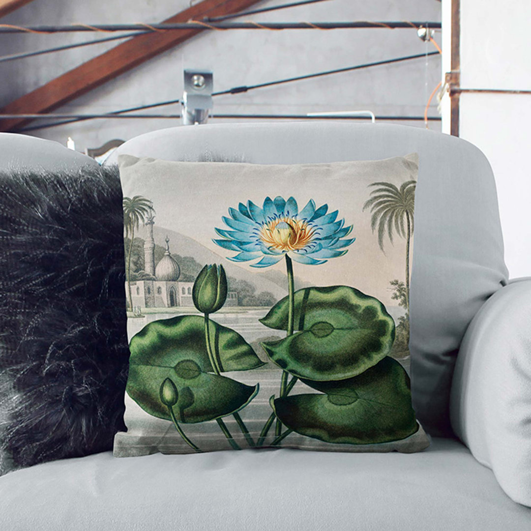 Blue Egyptian Water Lily by R.J. Thornton Cushion with Filling