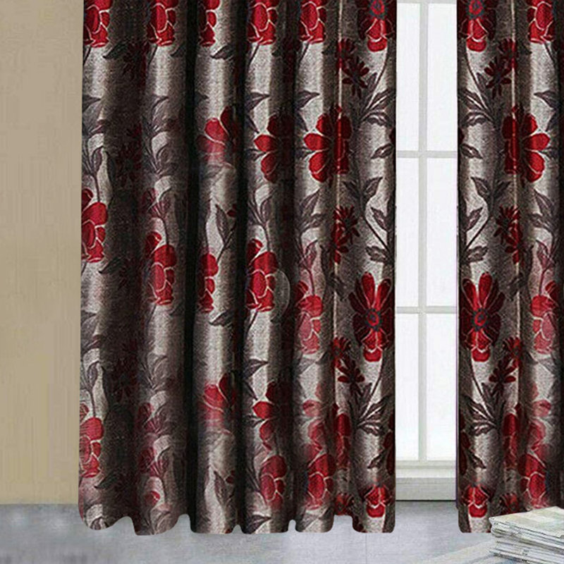 Mishler Cotton Blend Room Darkening Curtain Pair, Red/Grey, Width 167 x Drop 183cm