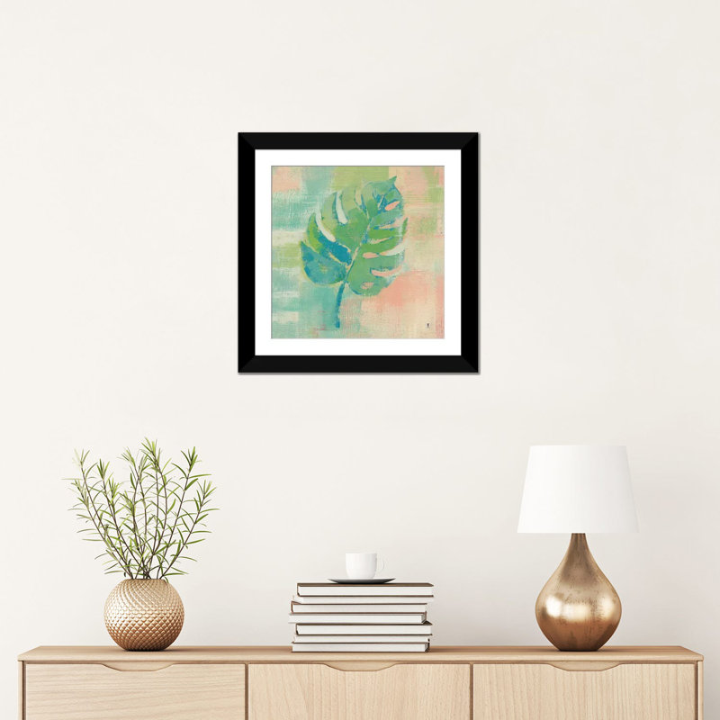 « beach cove leaves i », impression sur toile, H 16 po x l 16 po x P 1 po, Papier d'art encadré noir, Blanc
