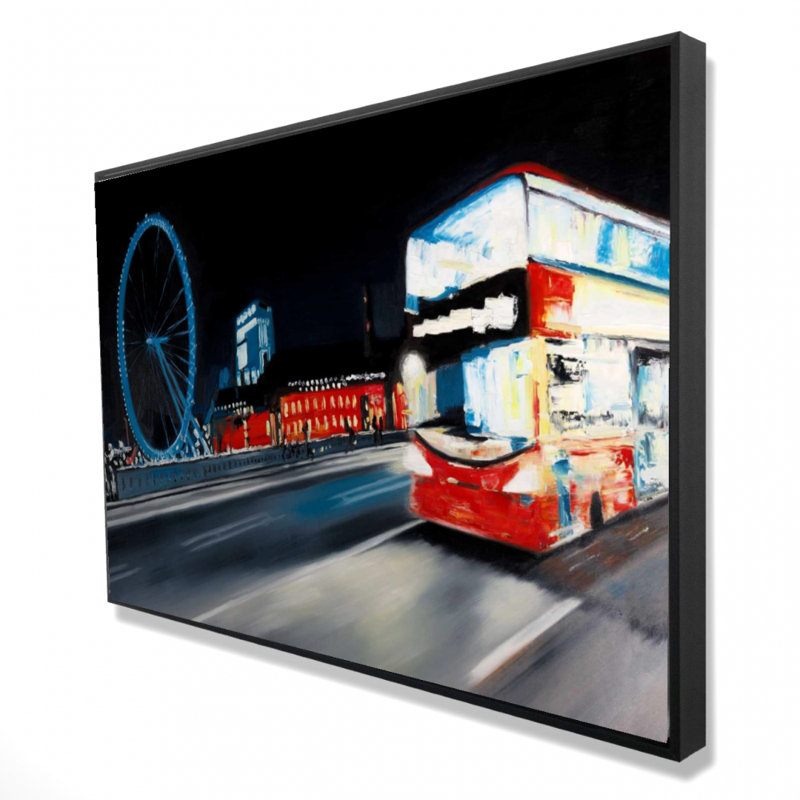 Voyage en autobus par nuit - décor moderne sur toile encadrée, H 37,25 po x l 25,25 po