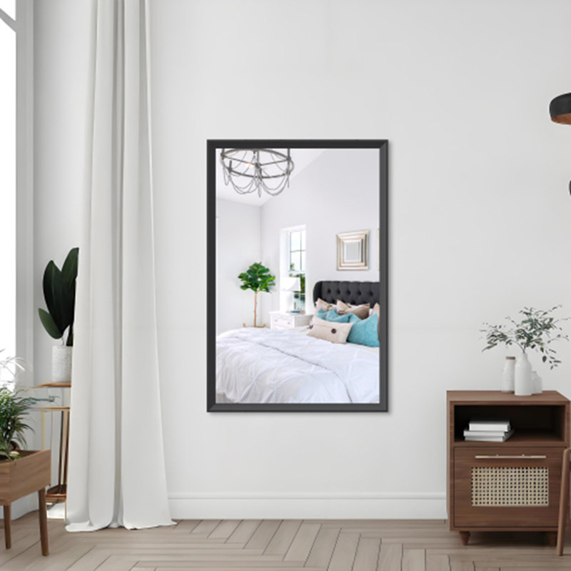 Miroir de salle de bain rectangulaire surdimensionné avec cadre en aluminium noir pour montage mural vertical ou horizontal