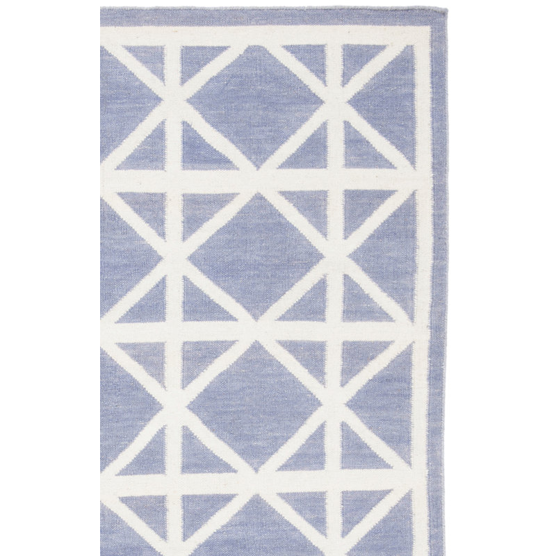 Rodgers Hand Woven Flat Weave Wool/Cotton Geometric Rug in Ivory/Purple, Runner 2'6" x 12'