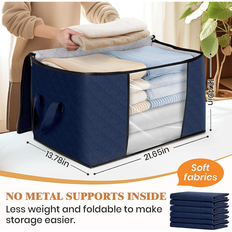 6 Pack Clothes Storage, Foldable Thick Fabric Blanket Storage Bags, Storage Containers For Organizing Bedroom, Closet, Clothing, Comforter, Organization And Storage With Handle