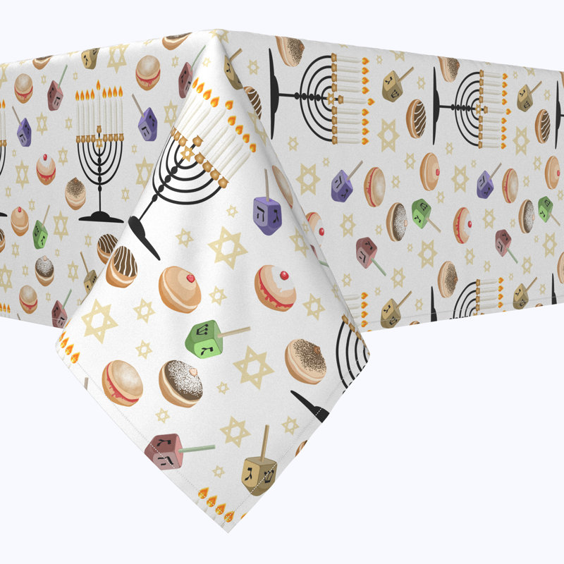 Geometric Hanukkah Tablecloth, 120" x 60", Candelabrum Cartoon