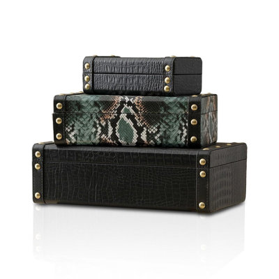 Set of Three Leather Storage Boxes