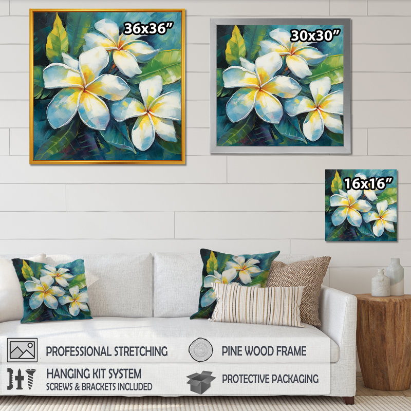 «White Plumeria Symphony Magic I», reproduction sur toile, H 16 po x l 16 po x P 1 po, Toile tendue