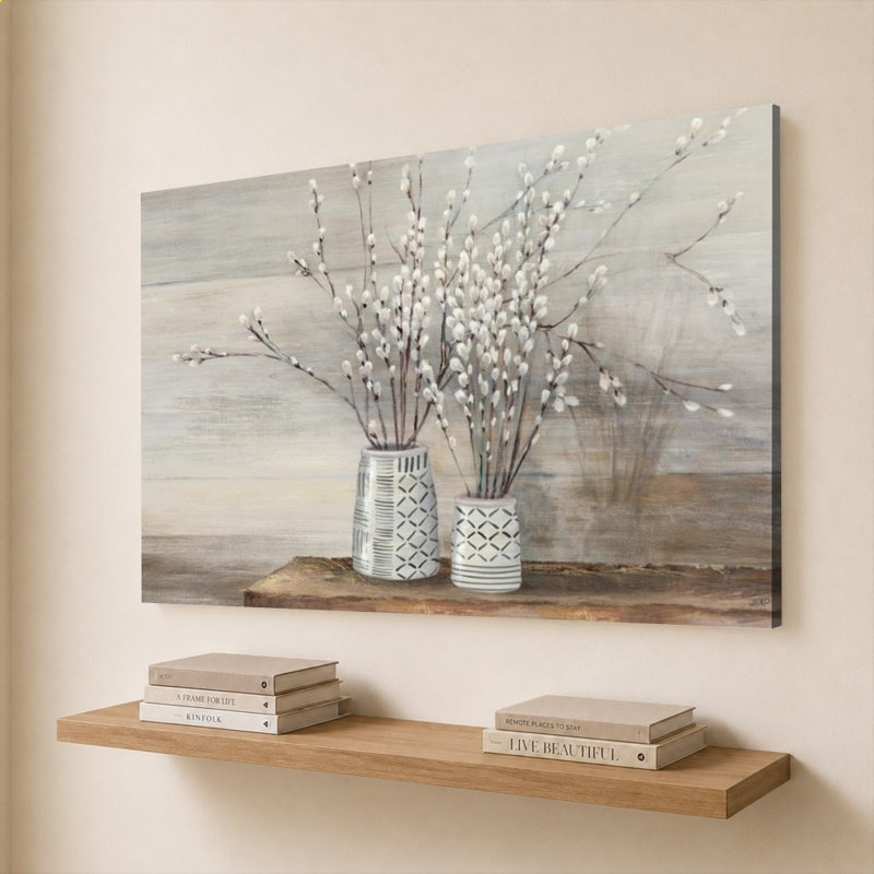 «Pussy Willow Still Life with Designs» par Julia Purinton - impression sur toile, H 40 po x l 60 po, Ne s’applique pas