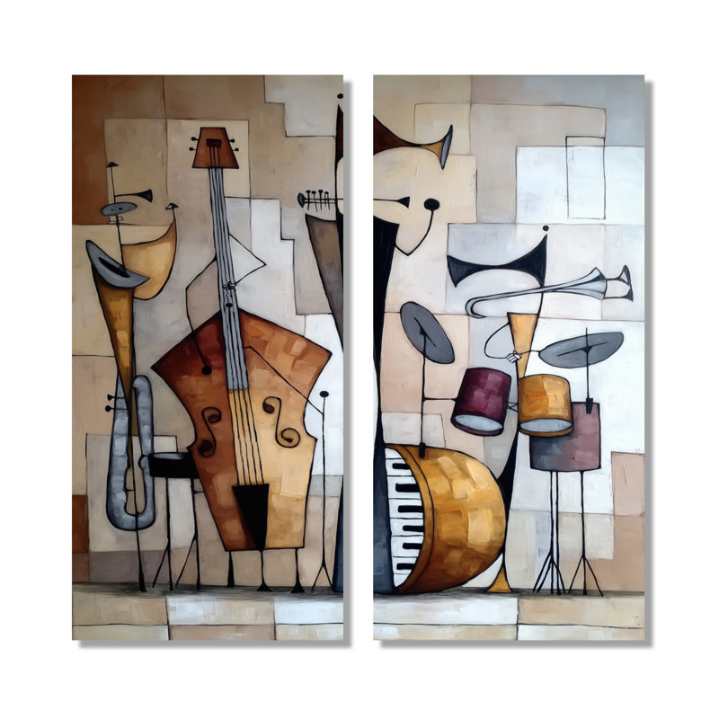 «Abstract Jazz Band In New York City», reproduction d'art sur toile, art mural rétro brun, 2 pièces, H 32 po x l 32 po