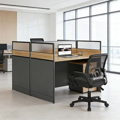 Rectangular 2-person Office Cubicle,benching Workstation With Cable And Office Chair
