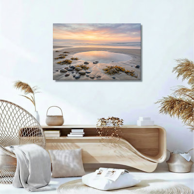 Ensemble de 1 tableau sur toile représentant un coucher de soleil sur la plage