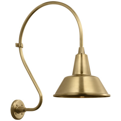 Thomas O'Brien, "Academy 18" Larrabee Barn Light in Hand-Rubbed Antique Brass with 12.5" Bowers Shade