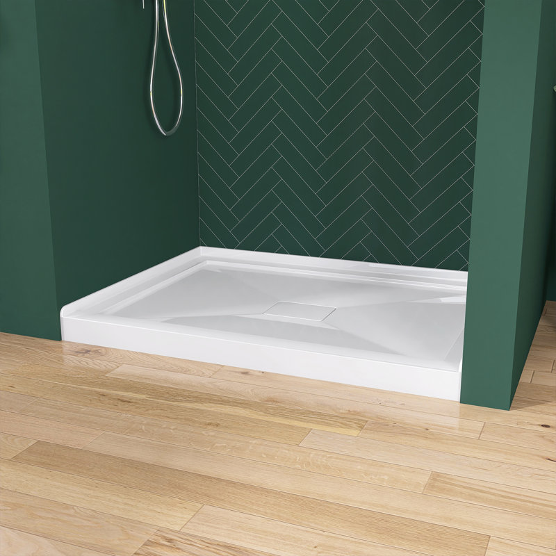 Base de bac de douche à seuil simple 42 po x 34 po en blanc avec ensemble de drain central et couvercle de drain inclus