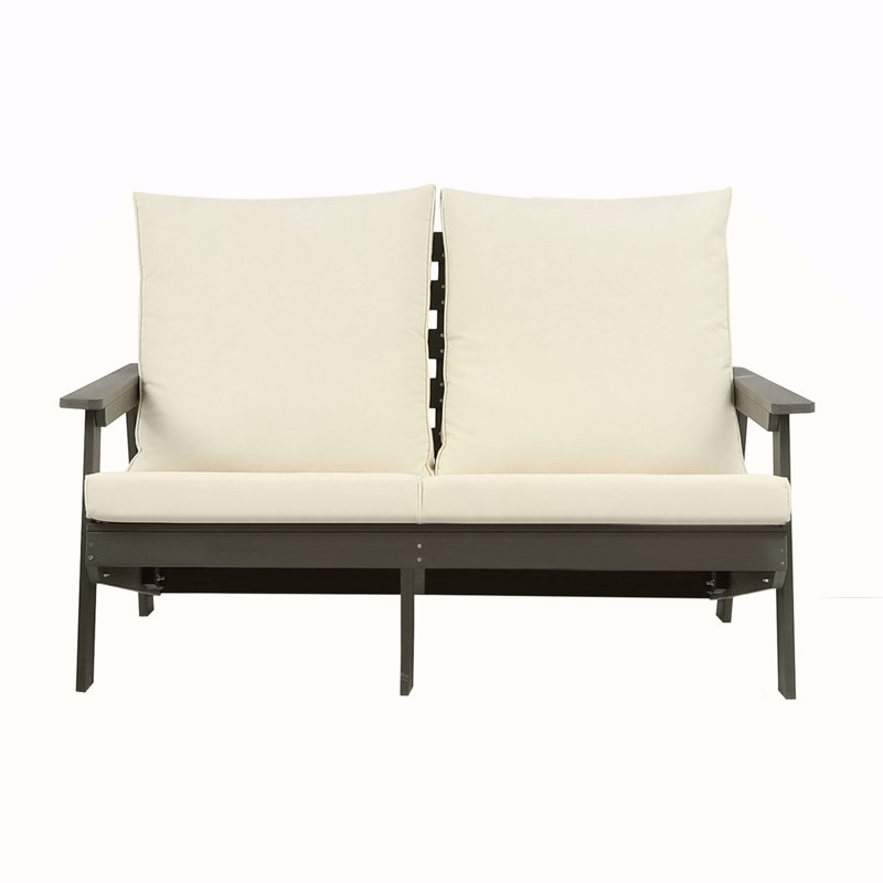 Causeuse d'extérieur avec coussin, canapé de jardin en grain de bois durable pour le porche, la piscine et la cour, gris / beige