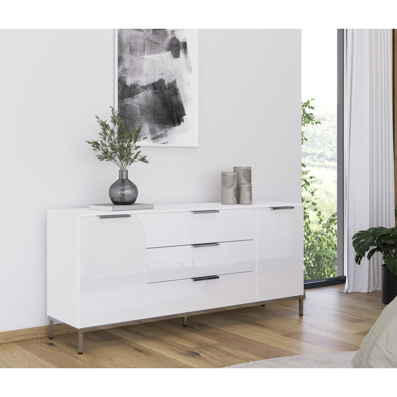 Flipp 3 - Drawer Chest of Drawers, Alpine White/White Glass/Chrome