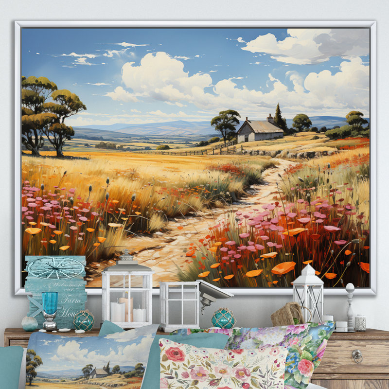 Farm Summer Fauvist Field IV, H 16 po x l 32 po x P 1 po, Cadre flottant blanc