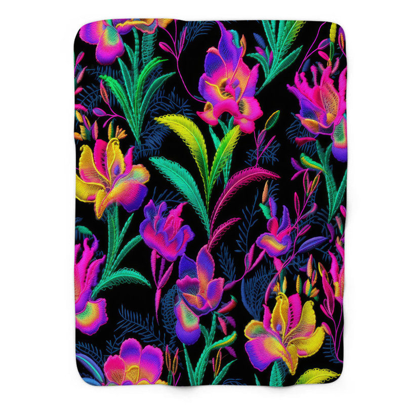 Vibrant broderie florale - 1 jeté Sherp Premium, Grand lit