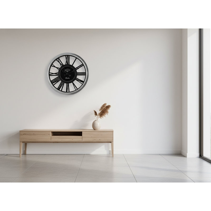 Horloge murale 16 ", argent et noir, transitionnel | Idée cadeau