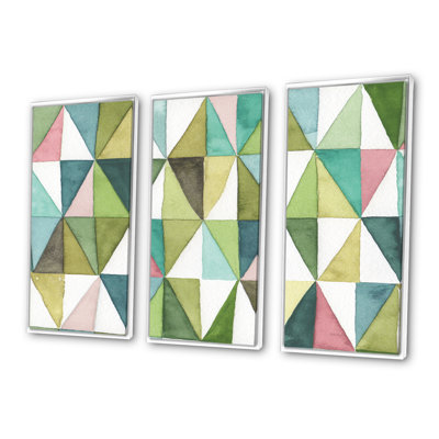Motif géométrique mixte vert II - ensemble d'art moderne sur toile encadrée moderne et contemporain de 3