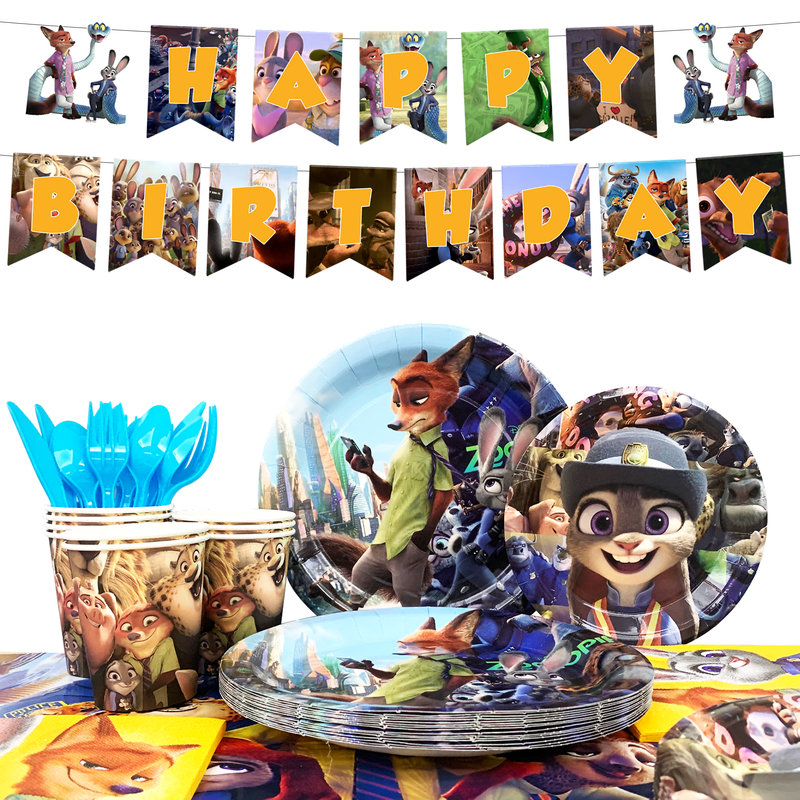 Vaisselle Zootopia Birthday, ensemble de vaisselle de fête Zootopia 128 pièces