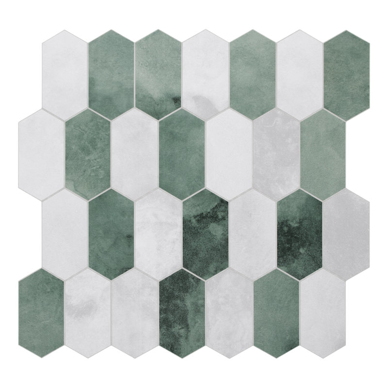 Carreau de mosaïque hexagonal en pierre composite l 11,5 po x L 12 po, Ciment vert