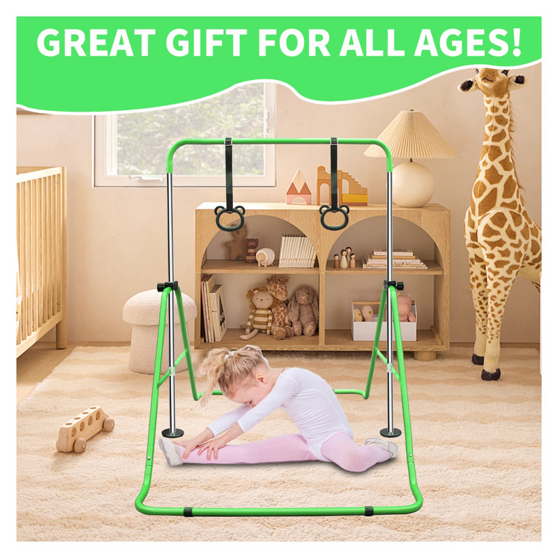 Barre de gymnastique réglable en hauteur pour enfants - barre d'entraînement en fer extensible pour la pratique à domicile, vert
