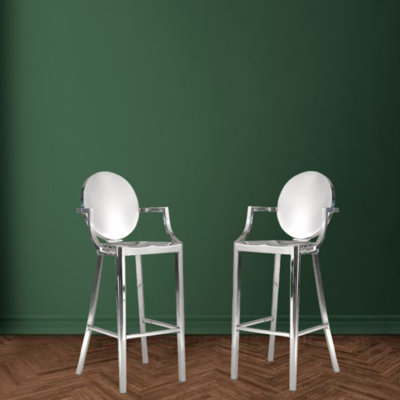 Set of 2 Counter Stools with Chrome Metal Frame and Armrests – Modern Kitchen & Bar Seating
