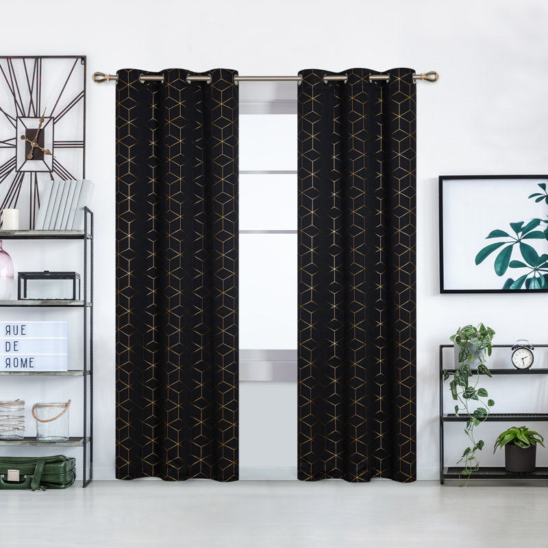 Geometric Blackout Thermal Curtain Panels, 42" W x 54" L, Black