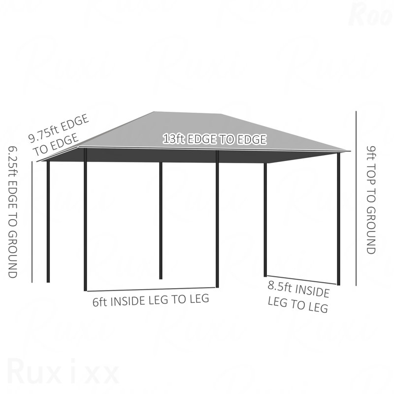Pavillon de jardin en acier 10 x 13 pi, pour utilisation dans le jardin avec parois latérales amovibles (kaki), Gris