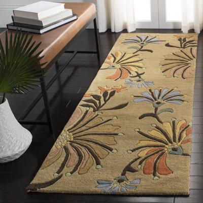 Armstrong Hand Tufted Wool/Cotton with Latex Floral Rug in Golden Olive
